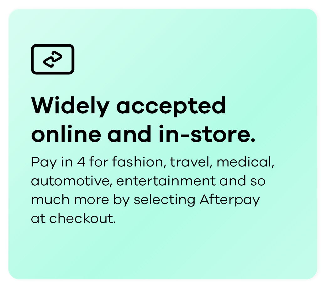 Pay in 4, interestfree. Afterpay it.