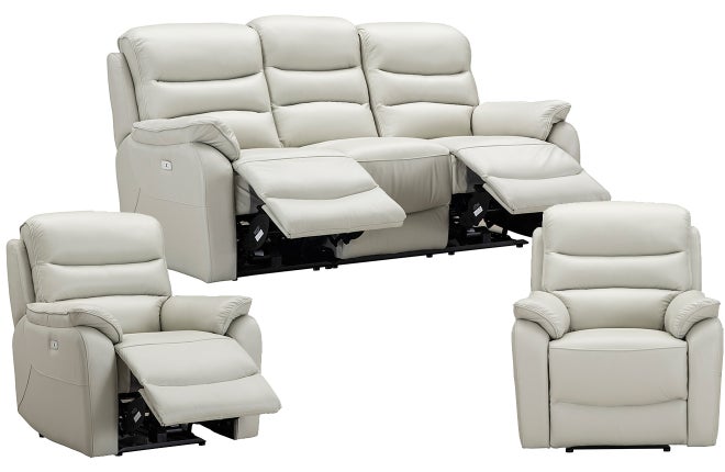 Cody 5 Seater Leather Electric Recliner, White Leather Lounge Suites In Cape Town