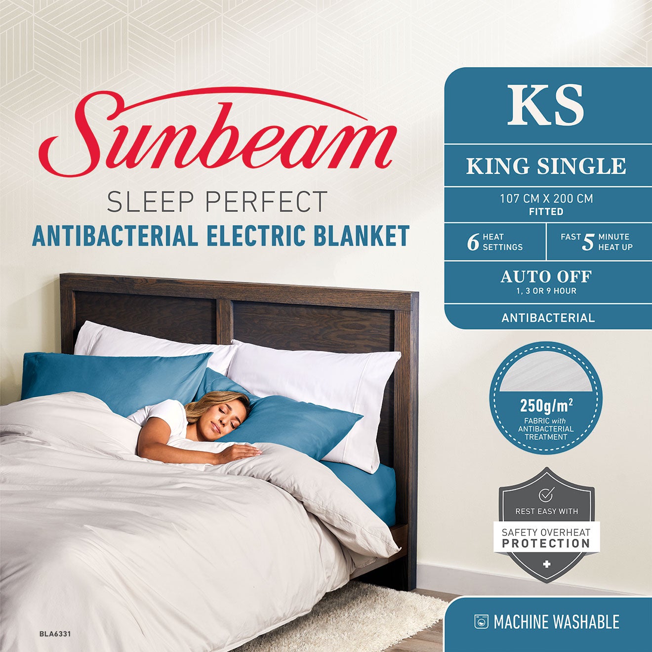 Sunbeam Sleep Perfect Antibacterial Electric Blanket King Single