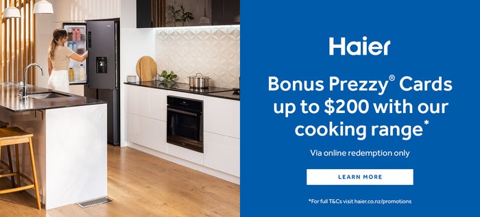 Receive up to a $200 Prezzy Card via redemption on eligible Haier kitchen appliances* 